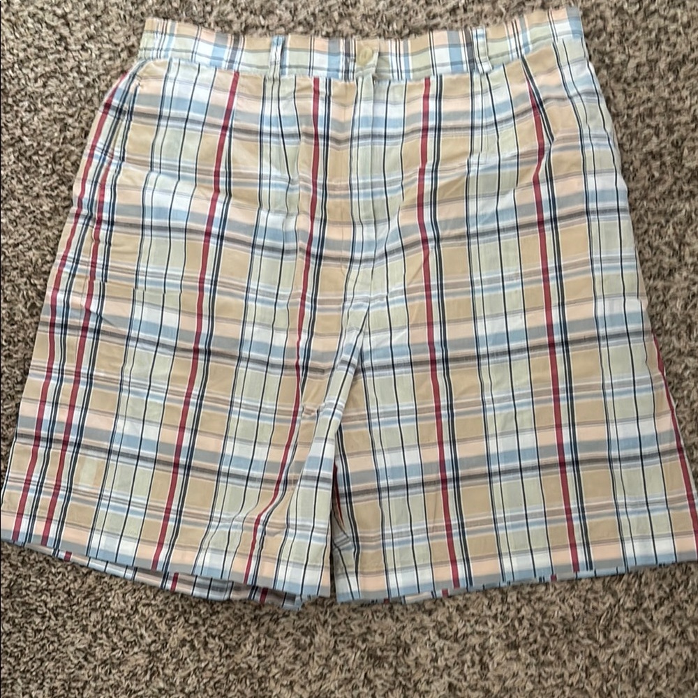 Talbots Tan and Blue Flat Front Shorts